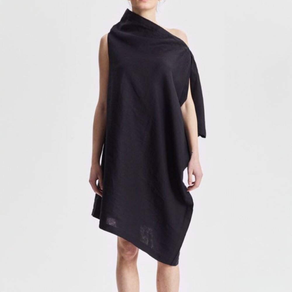 Asymmetrical Black Linen Tunic Dress